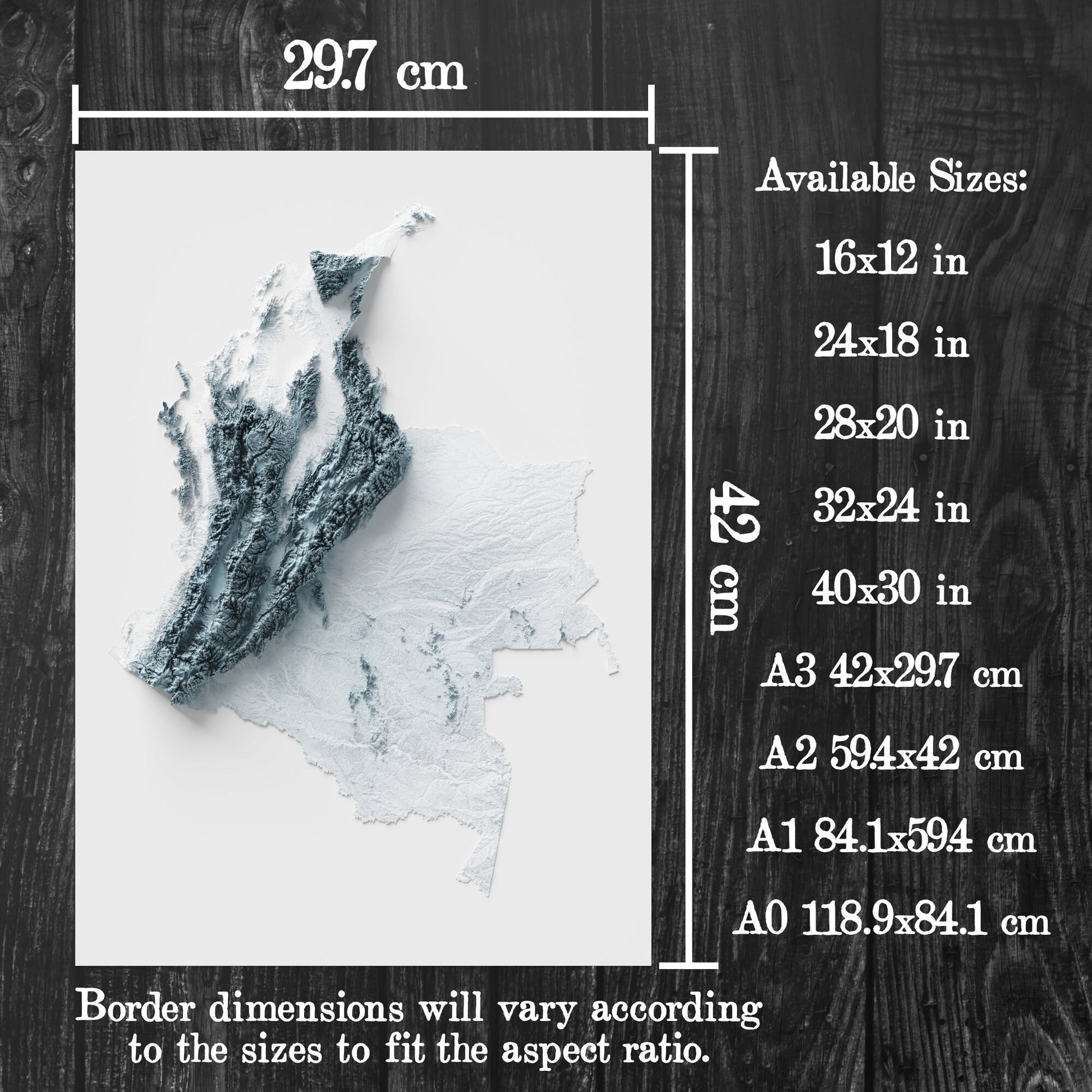 Artistic Relief Map of Colombia - Unique 2D Wall Decor - Colombian Geology - 2D Shaded Relief Map