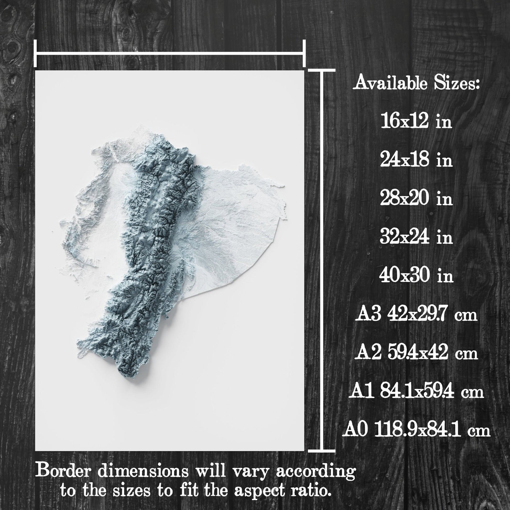 Ecuador Artistic Relief Map - Unique 2D Wall Decor - Ecuadorian Geology - 2D Shaded Relief Map