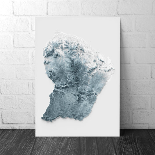 French Guiana Artistic Relief Map - Unique 2D Wall Decor - Geology - 2D Shaded Relief Map