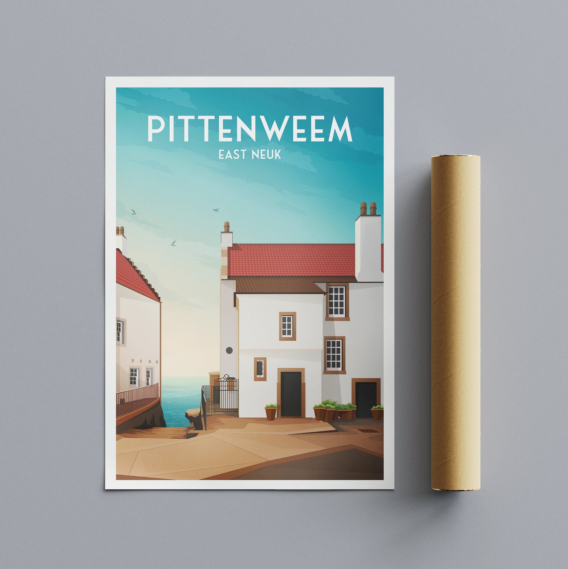 Pittenweem Poster, Fife Travel Poster, Fife East Neuk Wall Art Print, Scottish Gift, Picturesque Houses
