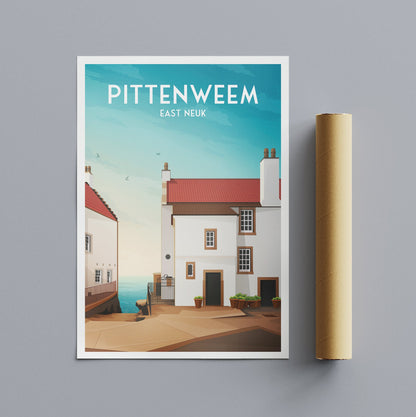 Pittenweem Poster, Fife Travel Poster, Fife East Neuk Wall Art Print, Scottish Gift, Picturesque Houses