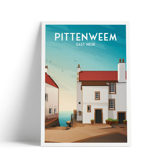 Pittenweem Poster, Fife Travel Poster, Fife East Neuk Wall Art Print, Scottish Gift, Picturesque Houses