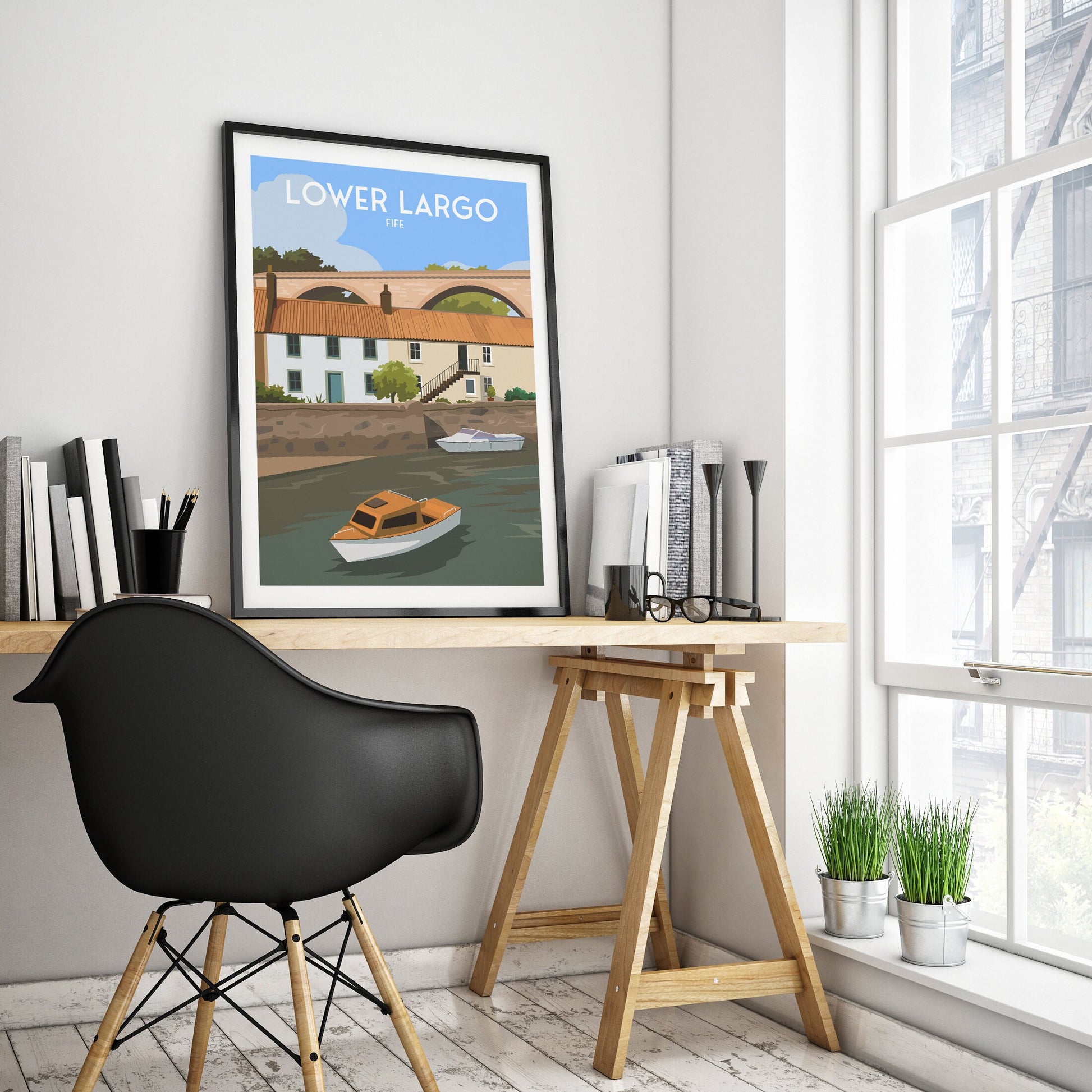 Lower Largo Viaduct and Harbour Travel Poster | Fife Coastal Art | Scotland