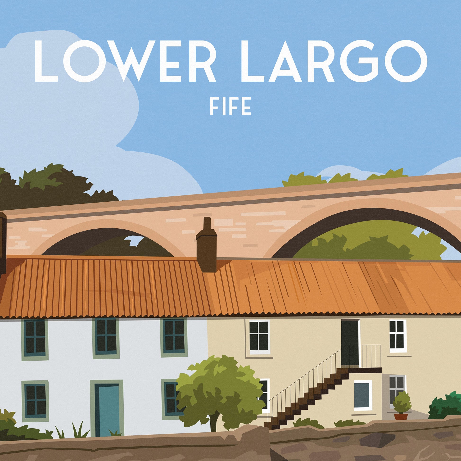 Lower Largo Viaduct and Harbour Travel Poster | Fife Coastal Art | Scotland