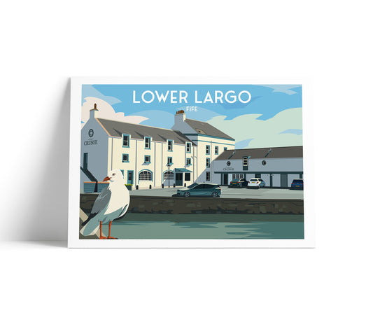 Lower Largo Travel Poster | Seagull | Hotel | Fife Coastal Art | Scotland