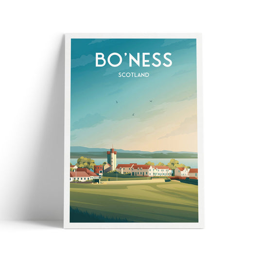 Bo'Ness Print, Scotland Travel Poster, Borrowstounness Illustration, Wall Decor, Firth of Forth, Lothian