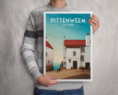 Pittenweem Poster, Fife Travel Poster, Fife East Neuk Wall Art Print, Scottish Gift, Picturesque Houses