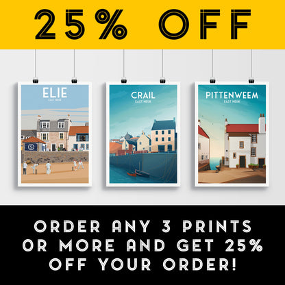 Crail Print - Crail Harbour Travel Poster - Historic Village - Fife Print - Scottish Wall Art - Historical Scottish Town - East Neuk