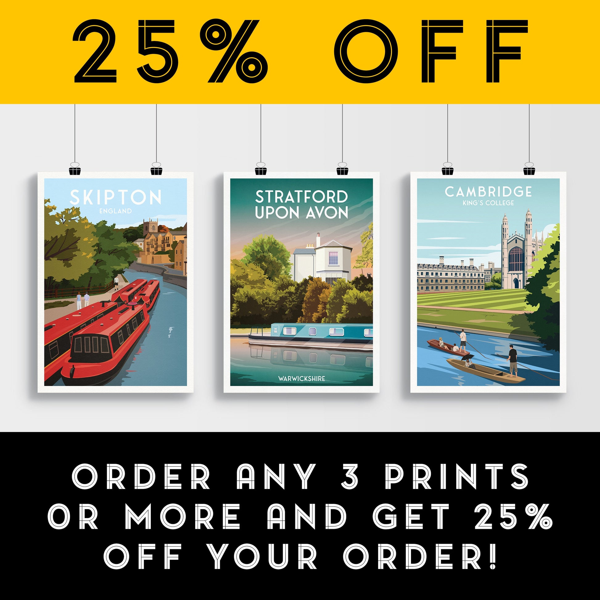 Stratford Upon Avon Print | Canal | Narrowboat | England | Travel Poster