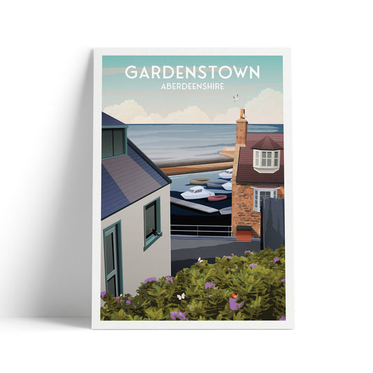 Gardenstown, Aberdeenshire Travel Poster - Vintage Style Coastal Village Art Print