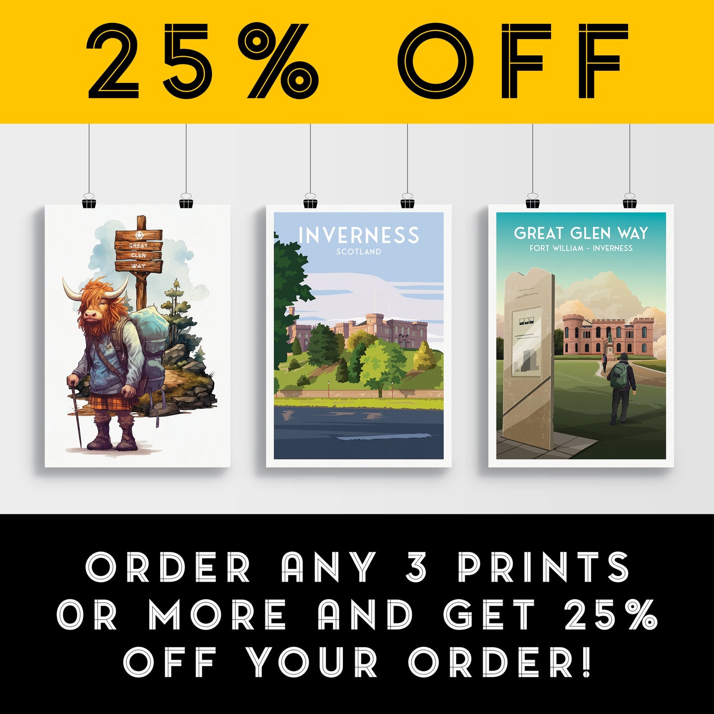 Inverness Travel Poster | Fort William to Inverness | Scottish Highlands | Inverness Castle | Great Scottish Trails