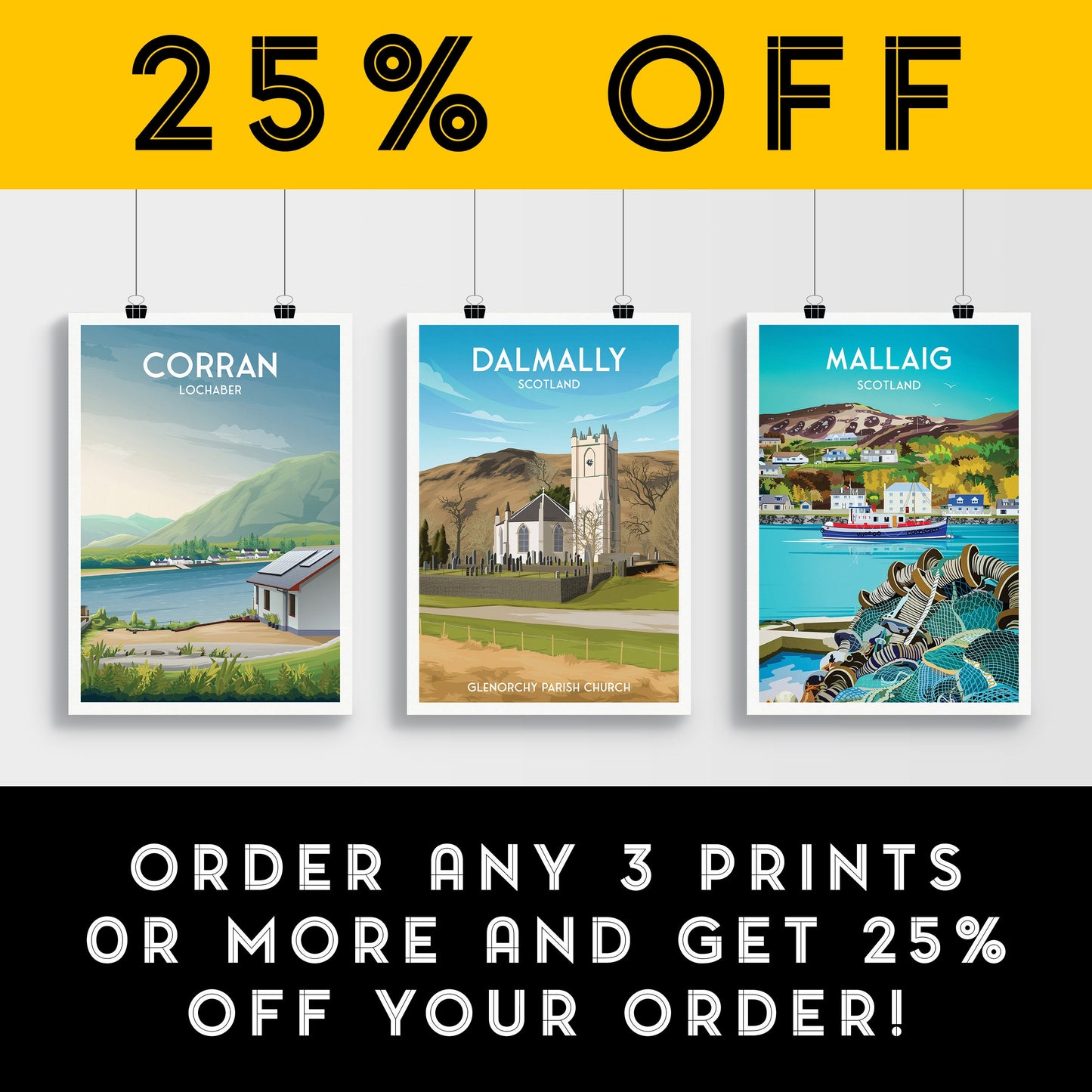 Dalmally Print - Travel Poster - Argyll and Bute - Glenorchy Parish Church - Scotland