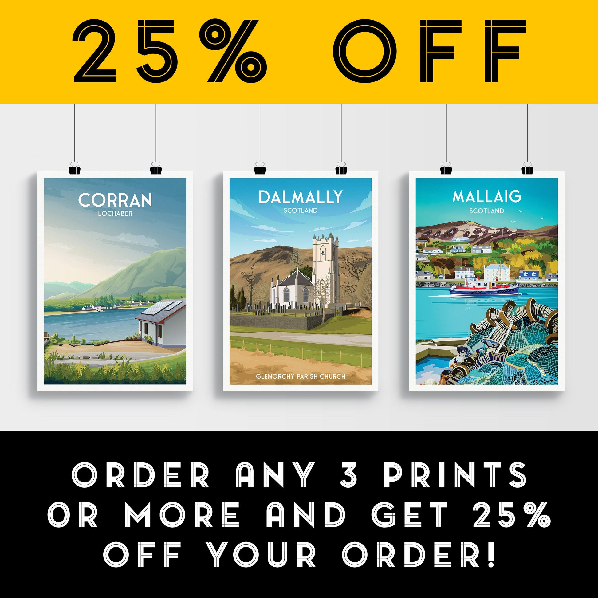 Dalmally Print - Travel Poster - Argyll and Bute - Glenorchy Parish Church - Scotland