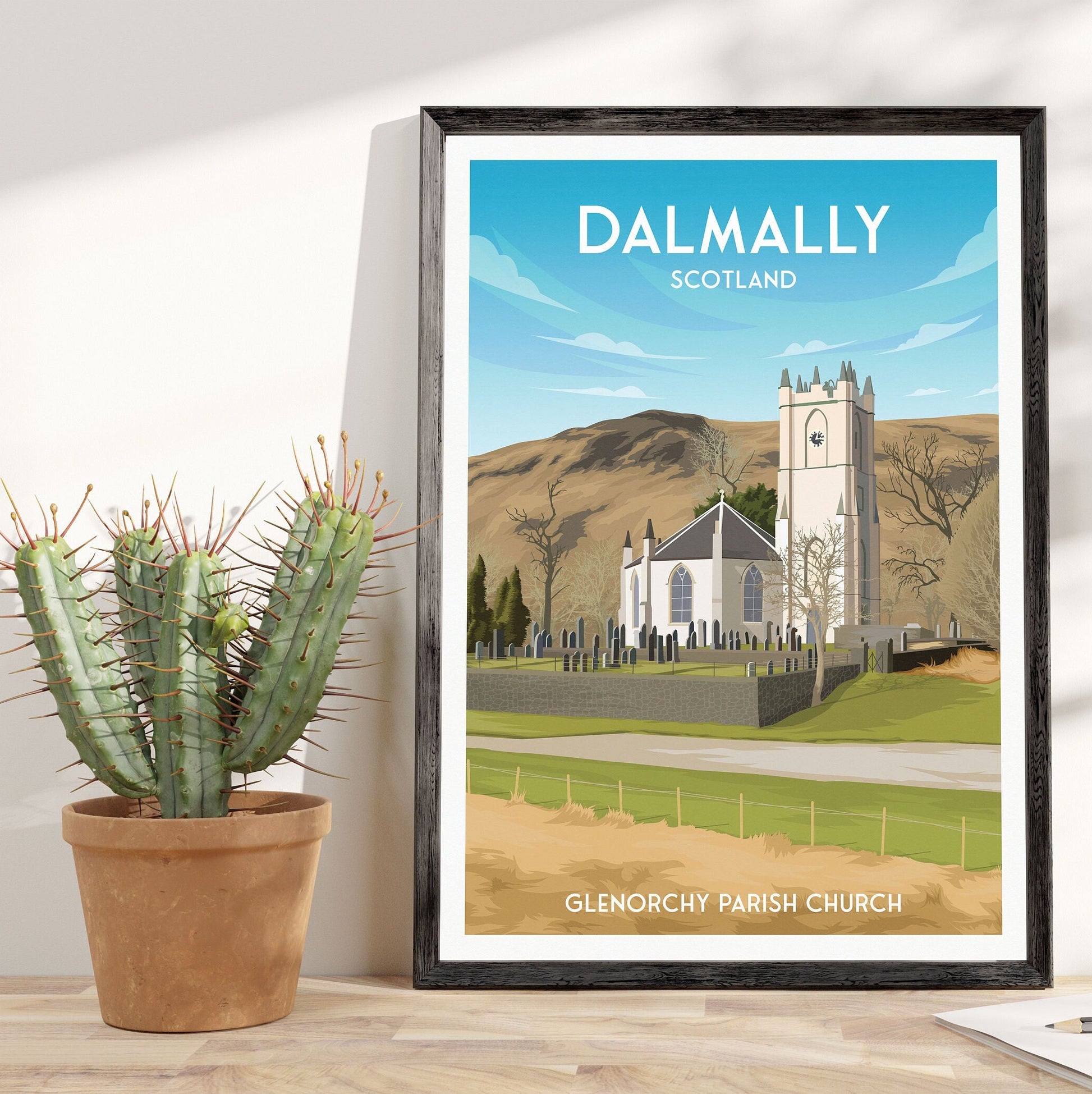 Dalmally Print - Travel Poster - Argyll and Bute - Glenorchy Parish Church - Scotland