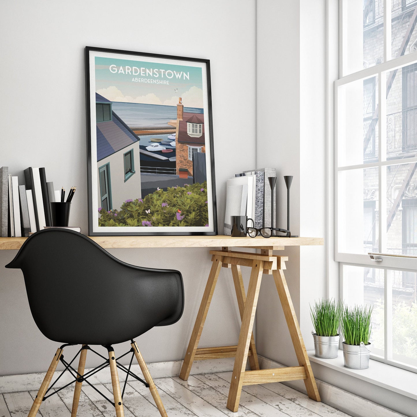 Gardenstown, Aberdeenshire Travel Poster - Vintage Style Coastal Village Art Print