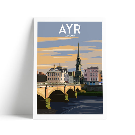 Ayr Print - Scotland Travel Poster - New Bridge - Ayrshire