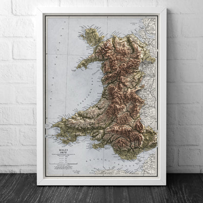 Wales Map - Vintage Cymru Elevation Map - 1872 - 2D Welsh Poster - 3D effect shaded relief Print
