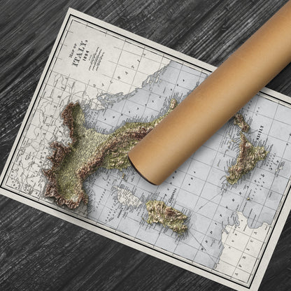 Italy Map - 1894 Vintage Italy Shaded Relief Map - Lombardy - Emilia - Rome - Corsica - Tuscany - Latium - Campania - Sardinia
