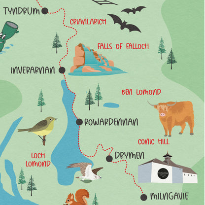West Highland Way Map | Milngavie to Fort William | Scottish Trails | Drymen - Rowardennan - Inverarnan - Kingshouse - Glencoe - Ben Nevis