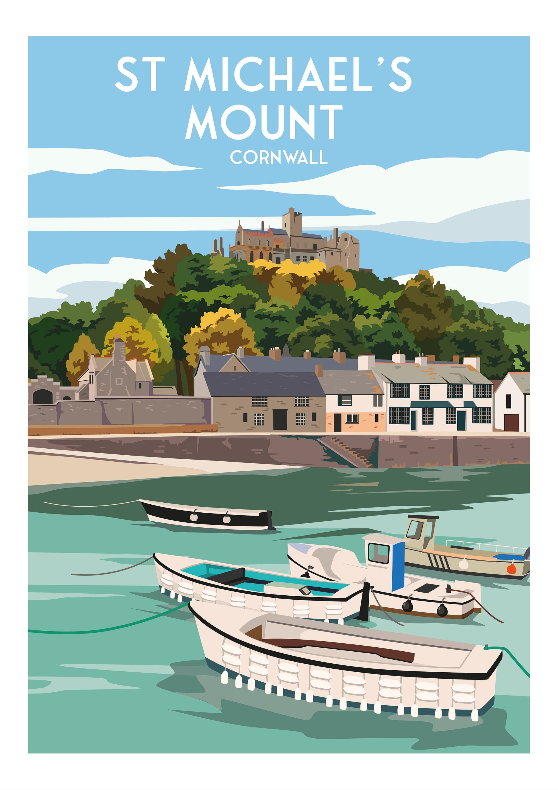St Michael's Mount Travel Poster | Cornwall | England | Wall Art | Home Decor Artwork | Wedding gift