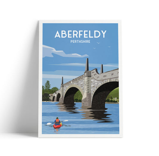 Aberfeldy Print - Perthshire Travel Poster - Wades Bridge
