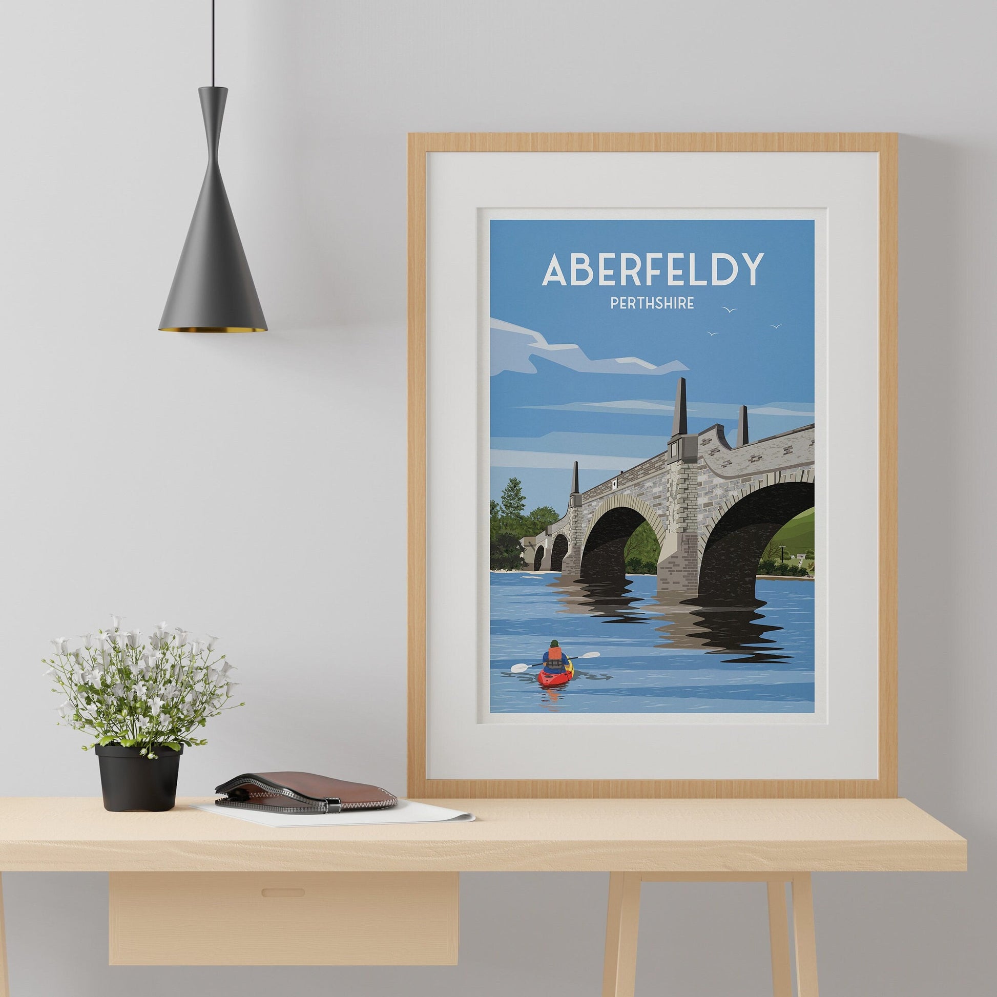 Aberfeldy Print - Perthshire Travel Poster - Wades Bridge