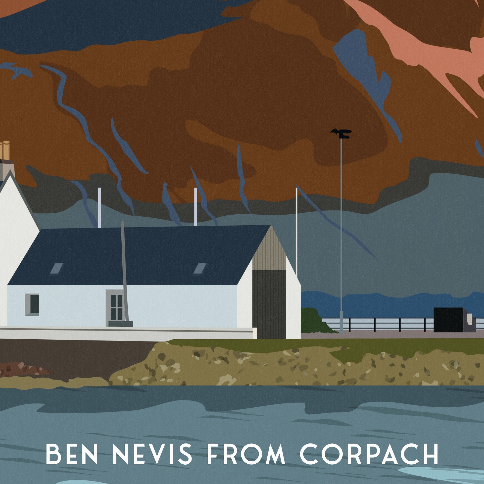 Lochaber Print - Ben Nevis from Corpach - Fort William - Travel Poster - The Three Peaks