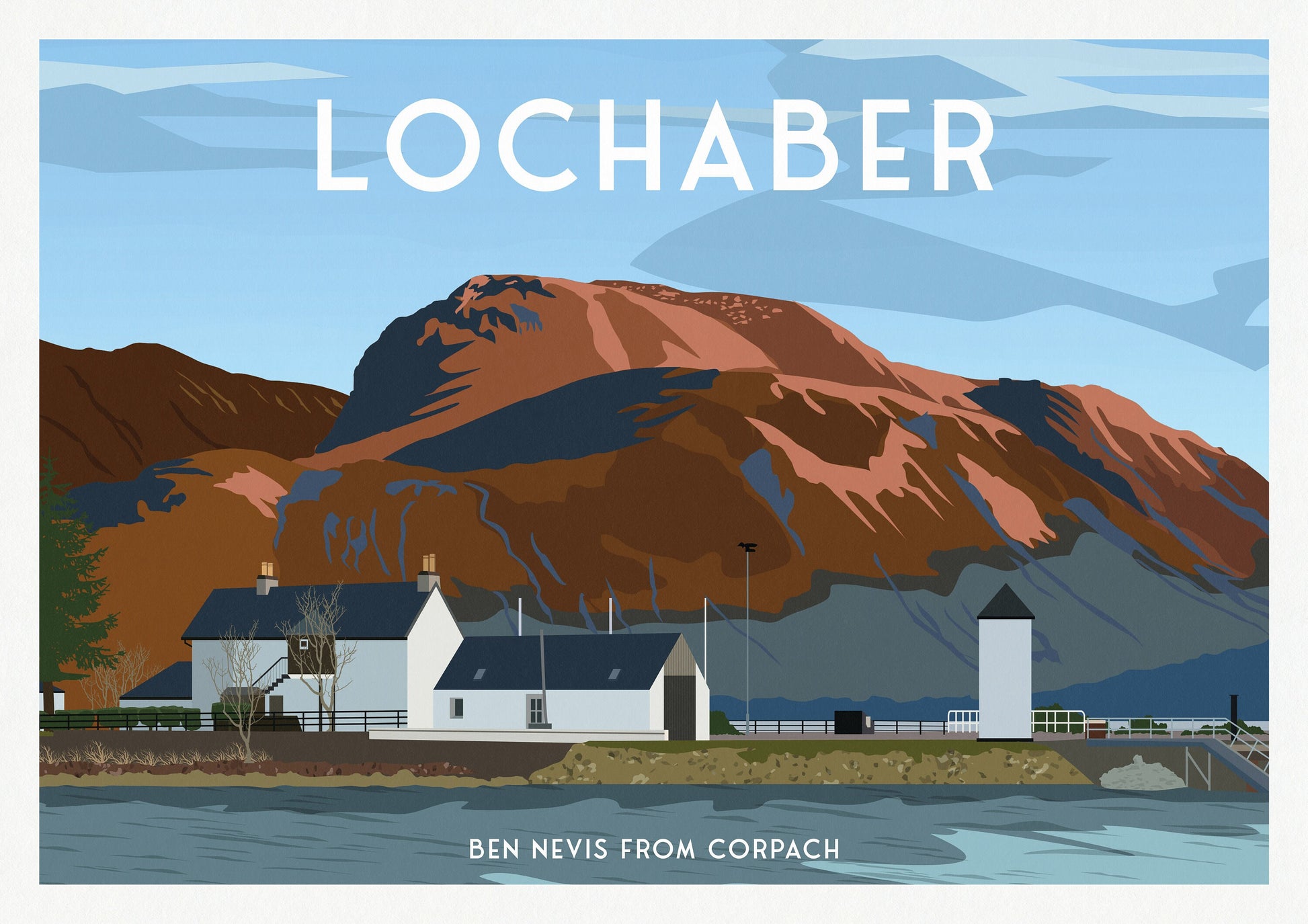 Lochaber Print - Ben Nevis from Corpach - Fort William - Travel Poster - The Three Peaks