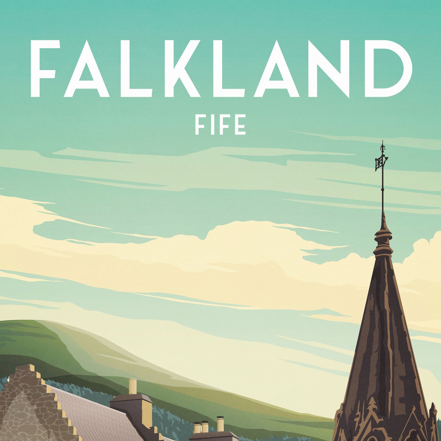 Falkland Travel Poster - Mercat Cross - Fife Wall Art Print