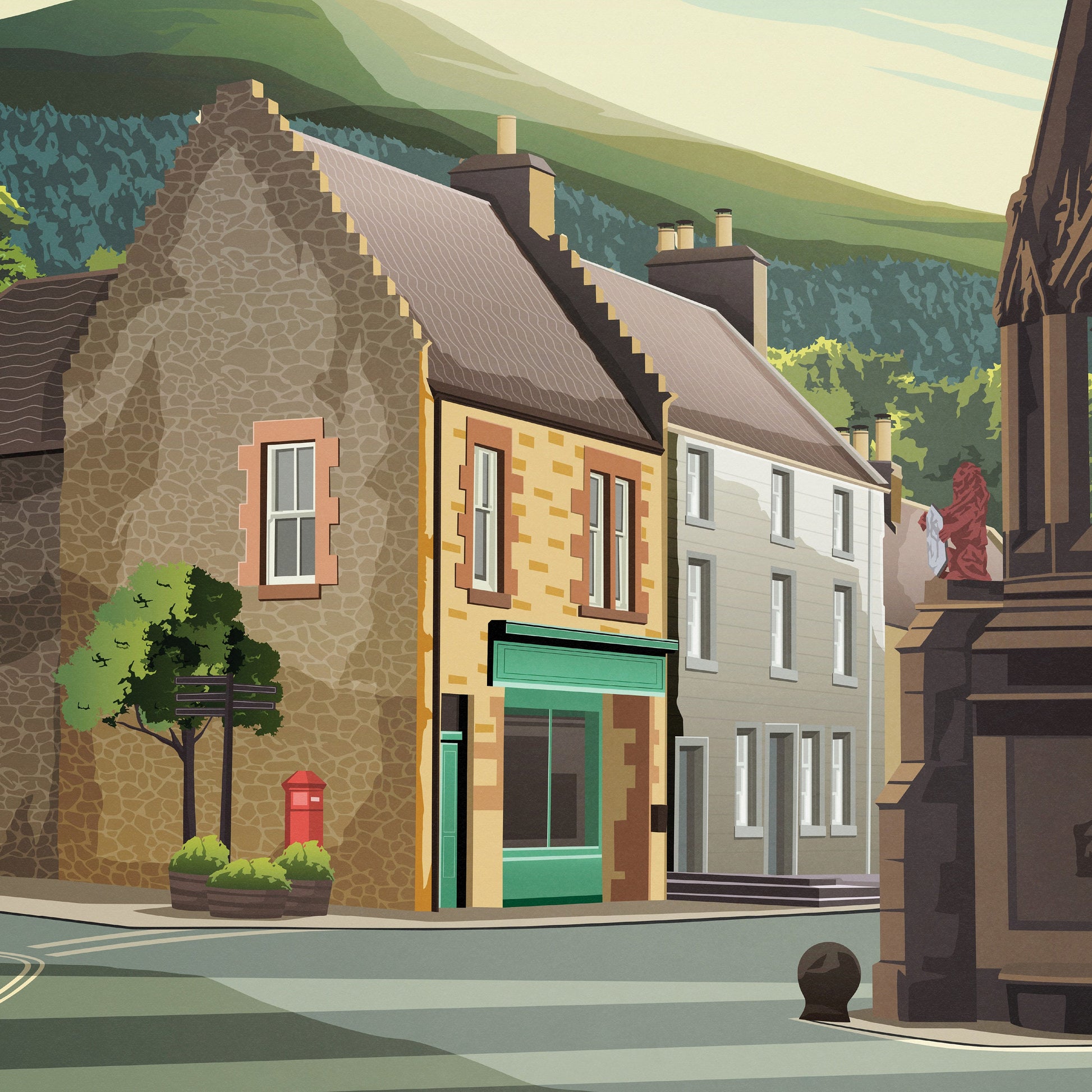 Falkland Travel Poster - Mercat Cross - Fife Wall Art Print