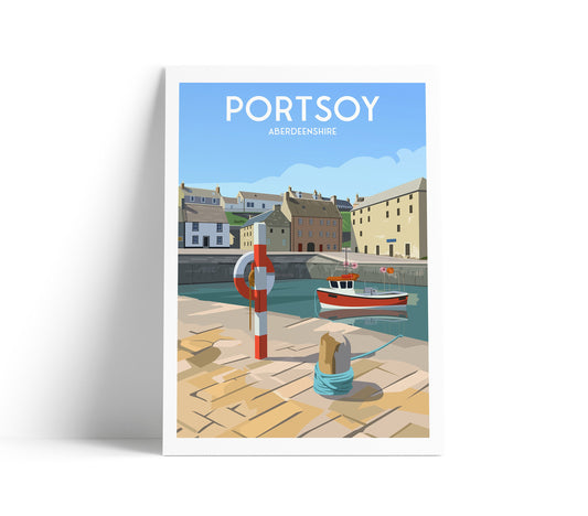Portsoy Harbour Travel Poster Print - Aberdeenshire - Scotland - Scottish Landscape - Banff - Moray Firth