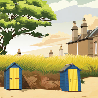 Elie Beach Huts Print - East Neuk - Fife Coastal Path - Travel Poster - Elie and Earlsferry - Leven