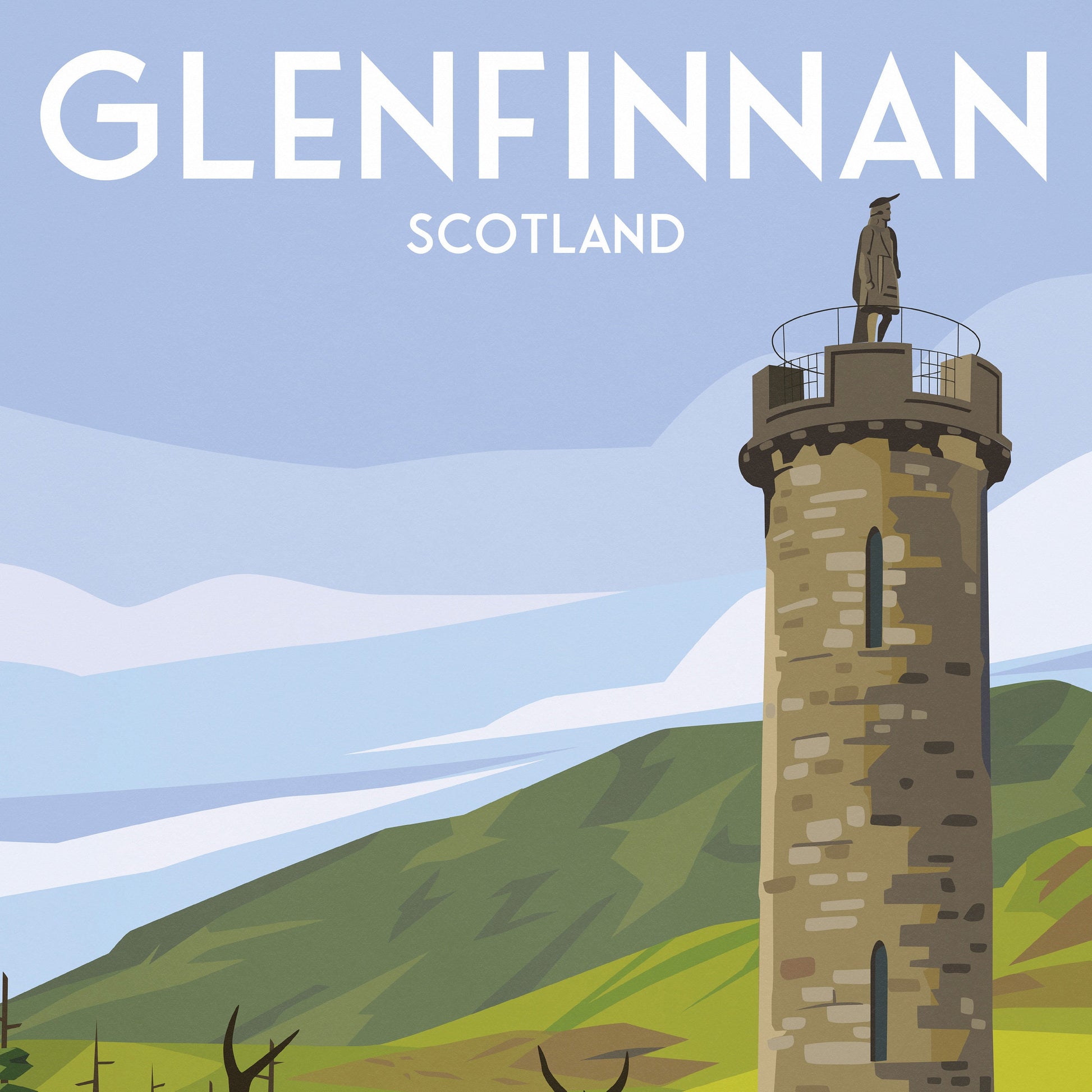 Glenfinnan Monument Print, Lochaber Travel Poster, Highlands, Scotland