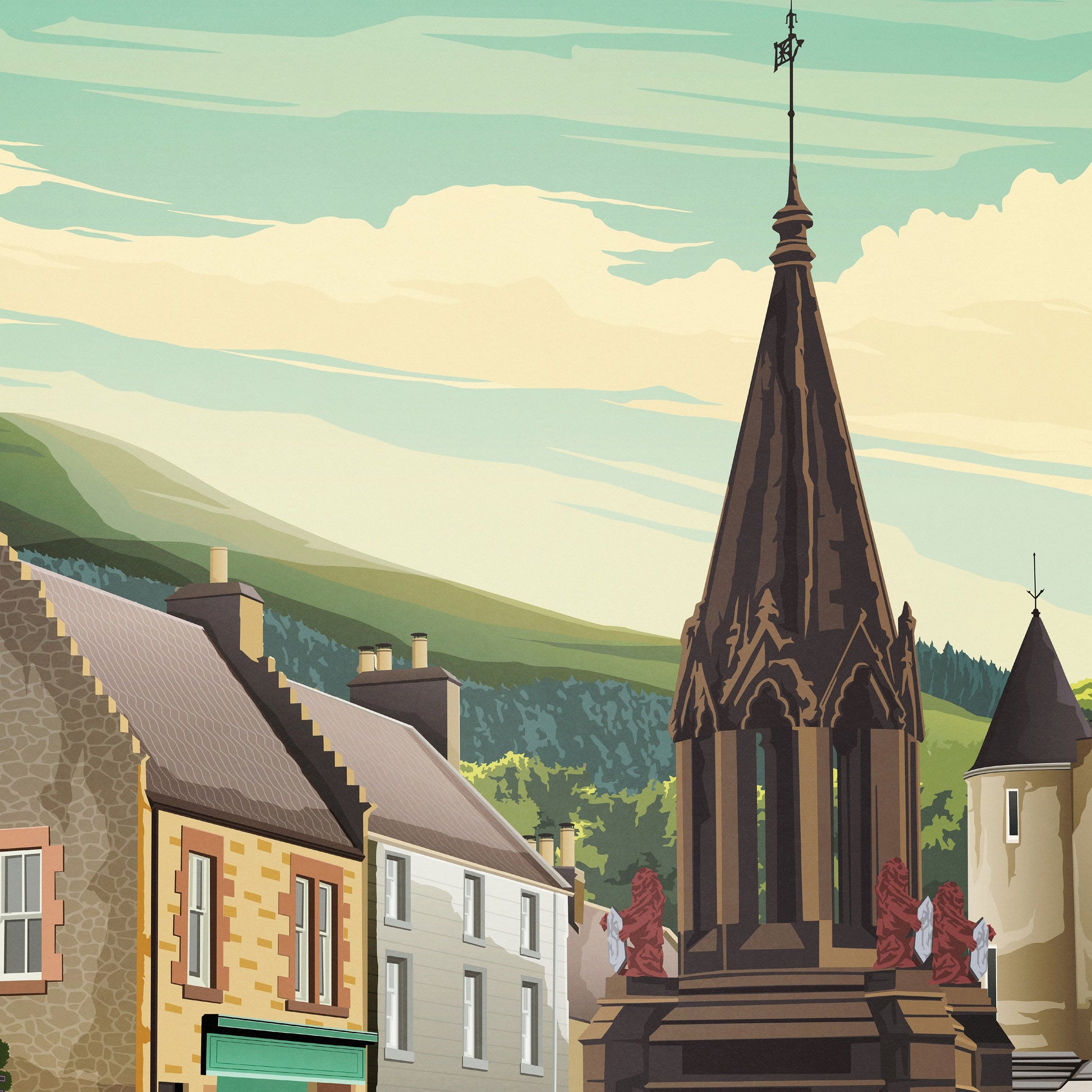 Falkland Travel Poster - Mercat Cross - Fife Wall Art Print