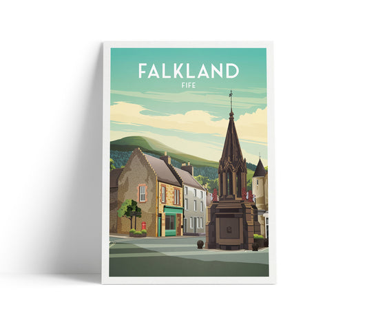 Falkland Travel Poster - Mercat Cross - Fife Wall Art Print