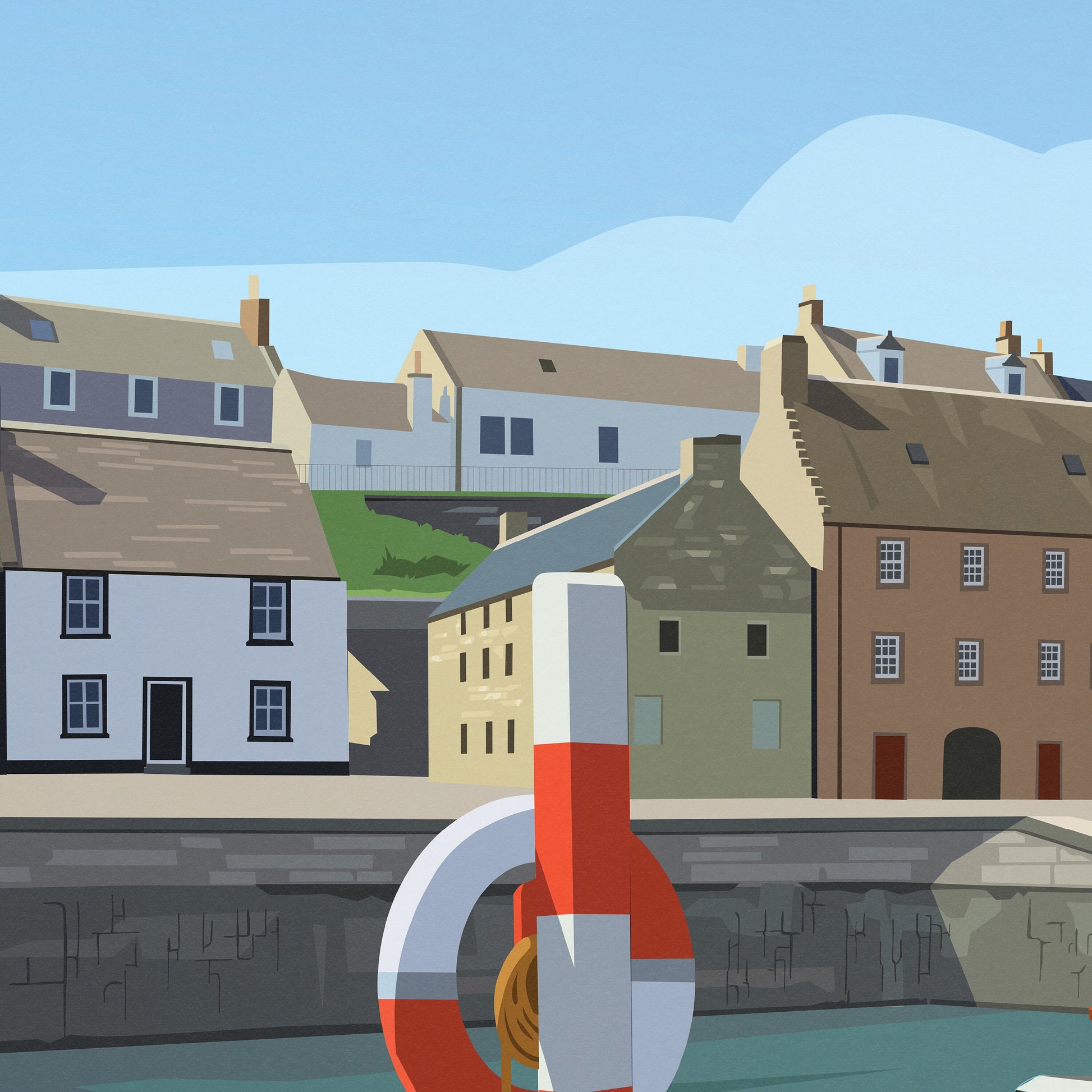 Portsoy Harbour Travel Poster Print - Aberdeenshire - Scotland - Scottish Landscape - Banff - Moray Firth
