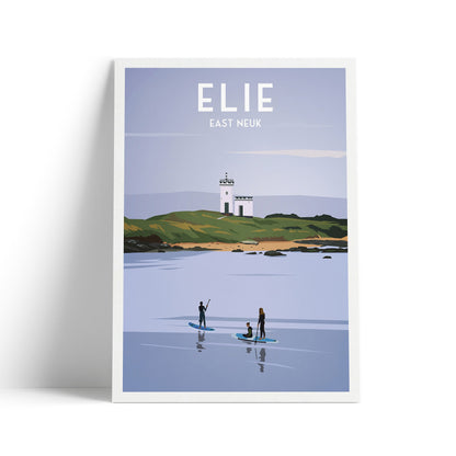 Elie Print - Lighthouse - Paddle Boarders - Fife Coastal Path - Travel Poster - Elie and Earlsferry - Leven