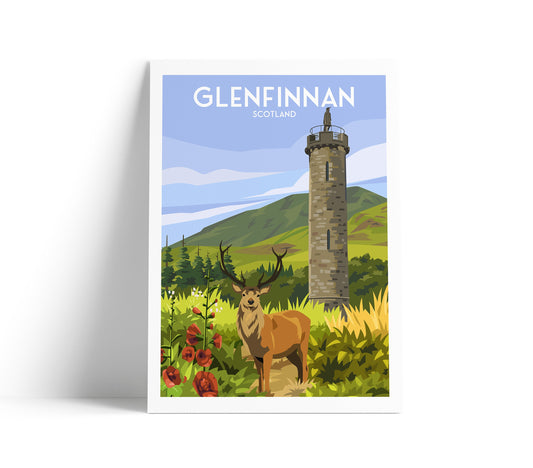 Glenfinnan Monument Print, Lochaber Travel Poster, Highlands, Scotland