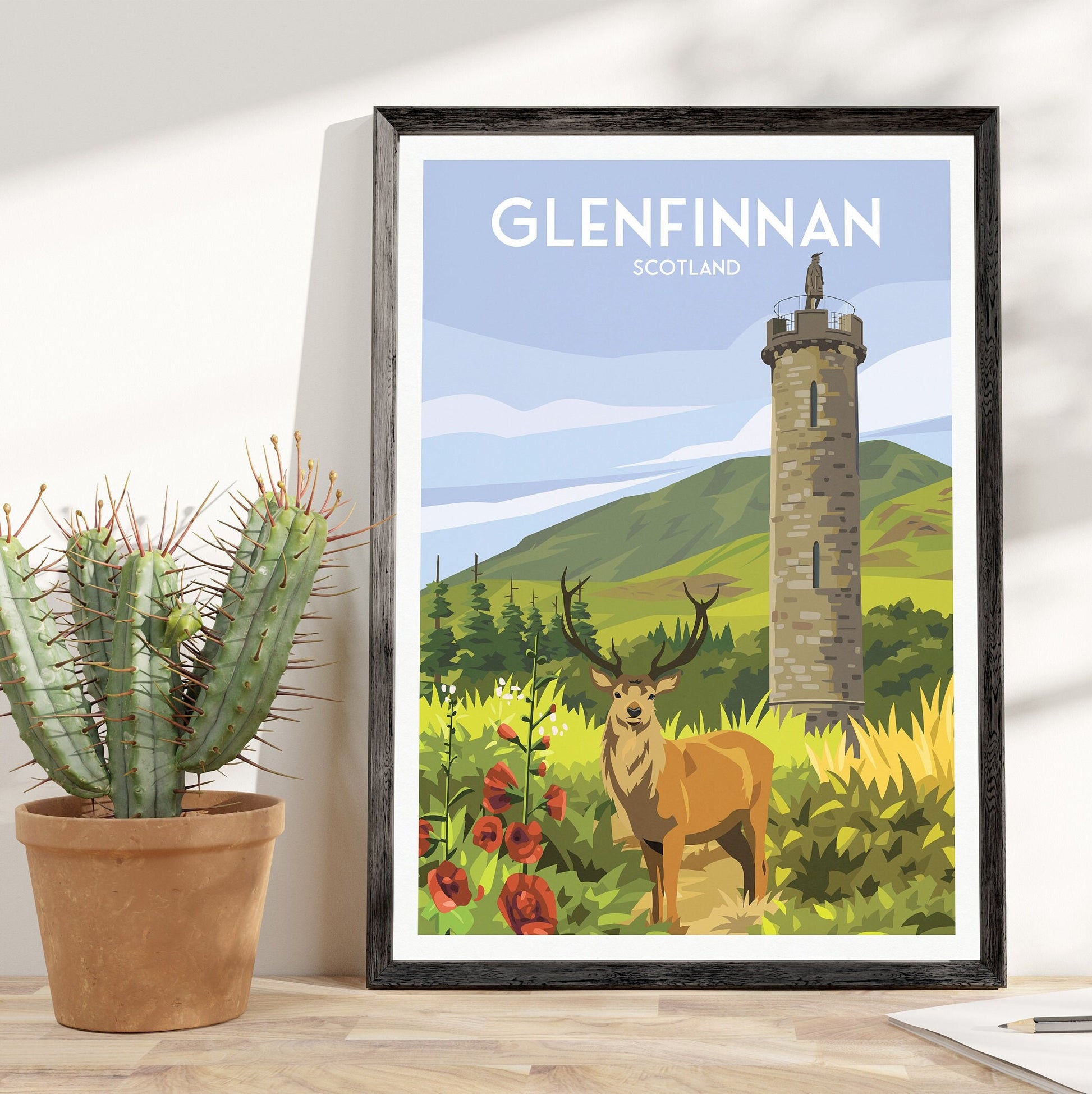 Glenfinnan Monument Print, Lochaber Travel Poster, Highlands, Scotland