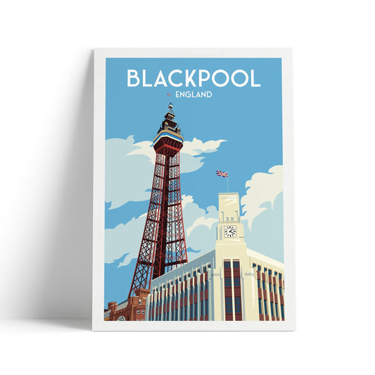 Blackpool Print - England Travel Poster - Tower - Seaside Art