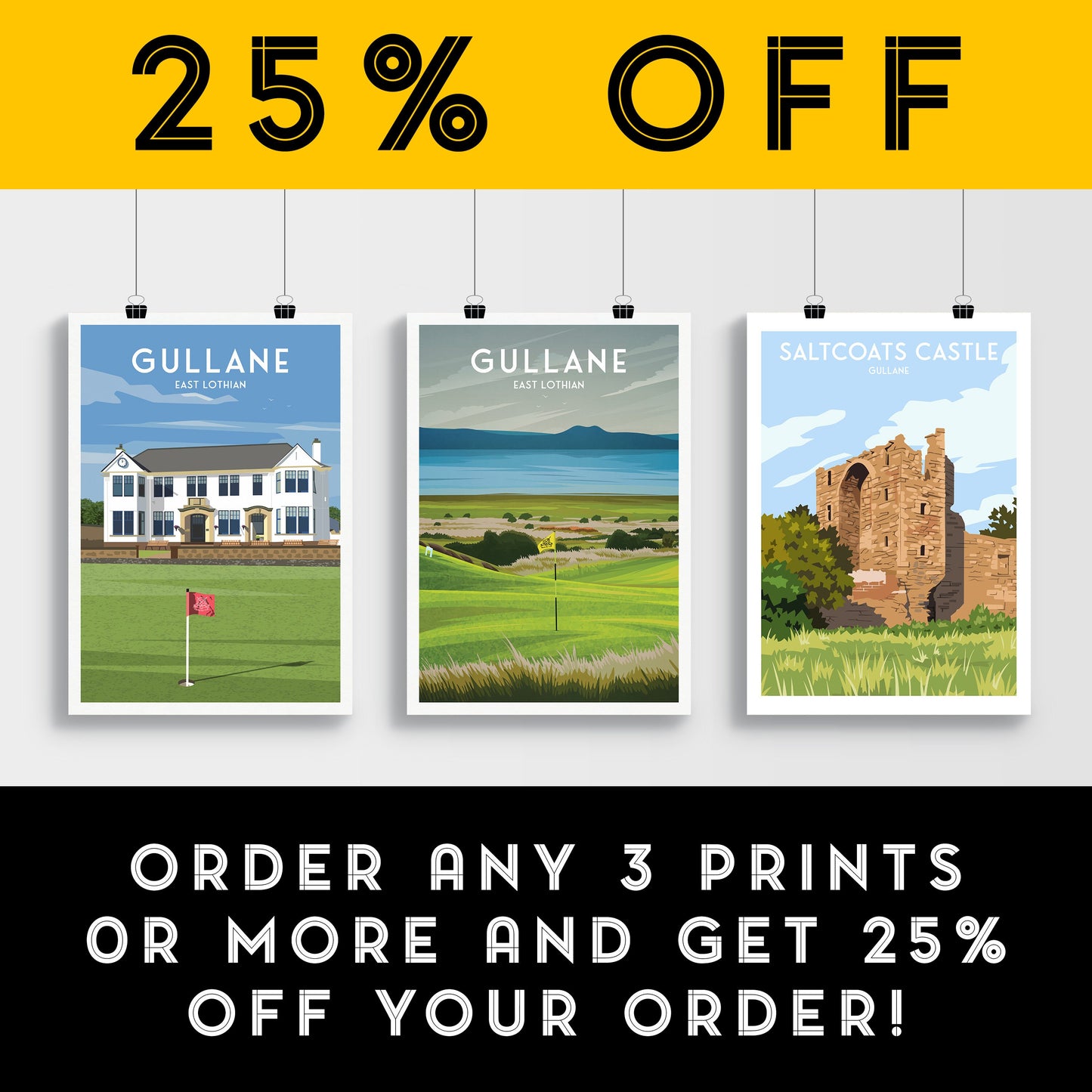Gullane Golf Course No 3 - Travel Poster - East Lothian Print - Scotland Wall Art