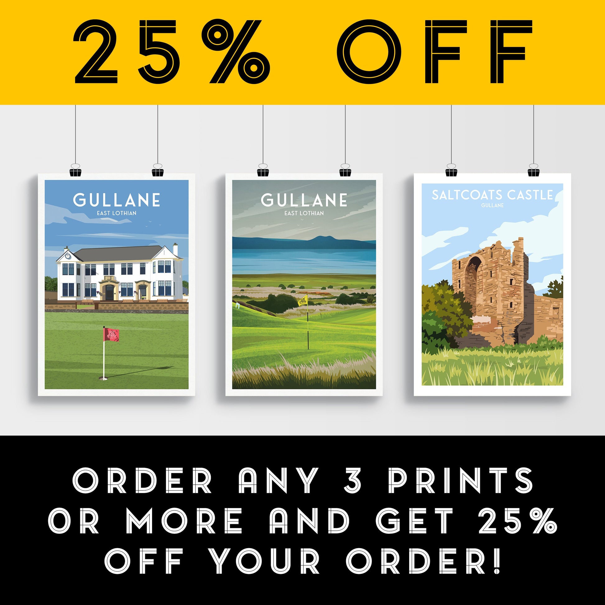Gullane Golf Course No 3 - Travel Poster - East Lothian Print - Scotland Wall Art