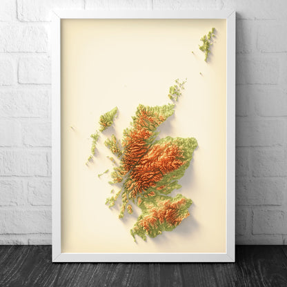 Scotland Art Relief Map - 2D Print - Scottish Geology - 2D Shaded Relief Map