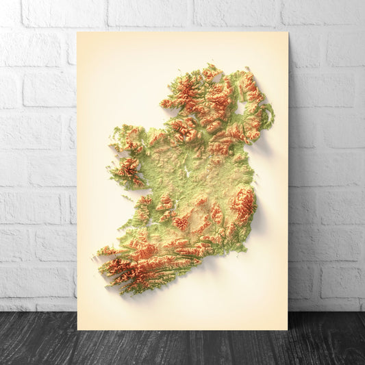 Ireland Art Relief Map - 2D Print - Irish Geology - 2D Shaded Relief Map