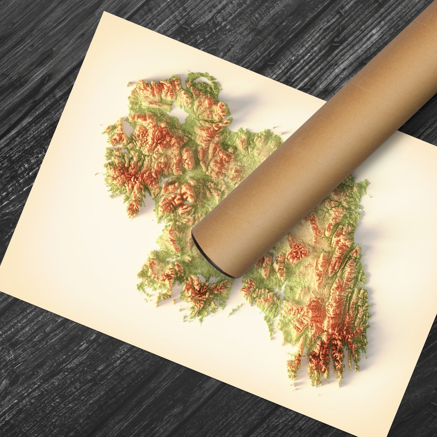 Ireland Art Relief Map - 2D Print - Irish Geology - 2D Shaded Relief Map