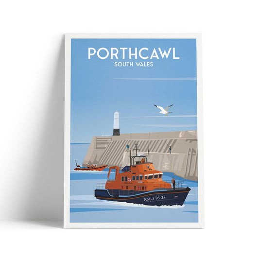 Porthcawl Lighthouse Print - Travel Poster - South Wales - Lifeboat