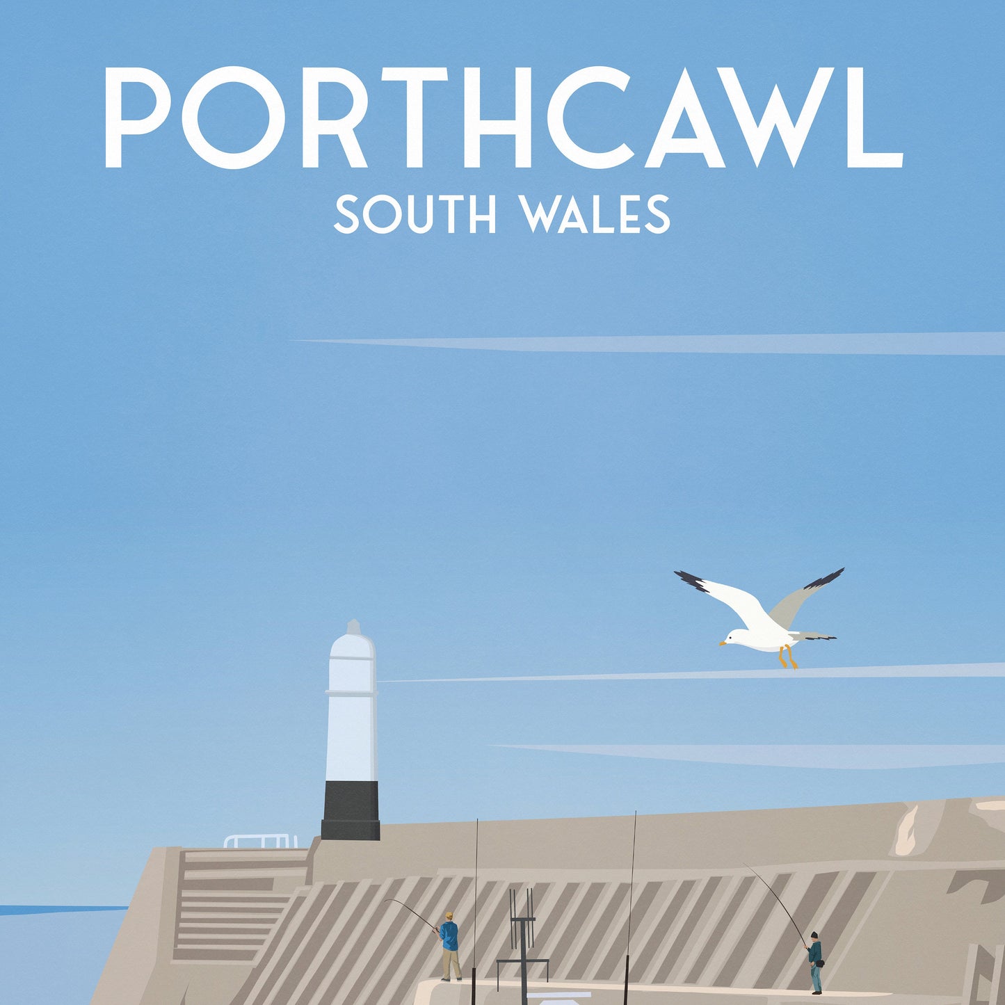Porthcawl Lighthouse Print - Travel Poster - South Wales - Lifeboat