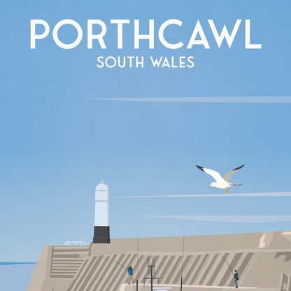 Porthcawl Lighthouse Print - Travel Poster - South Wales - Lifeboat
