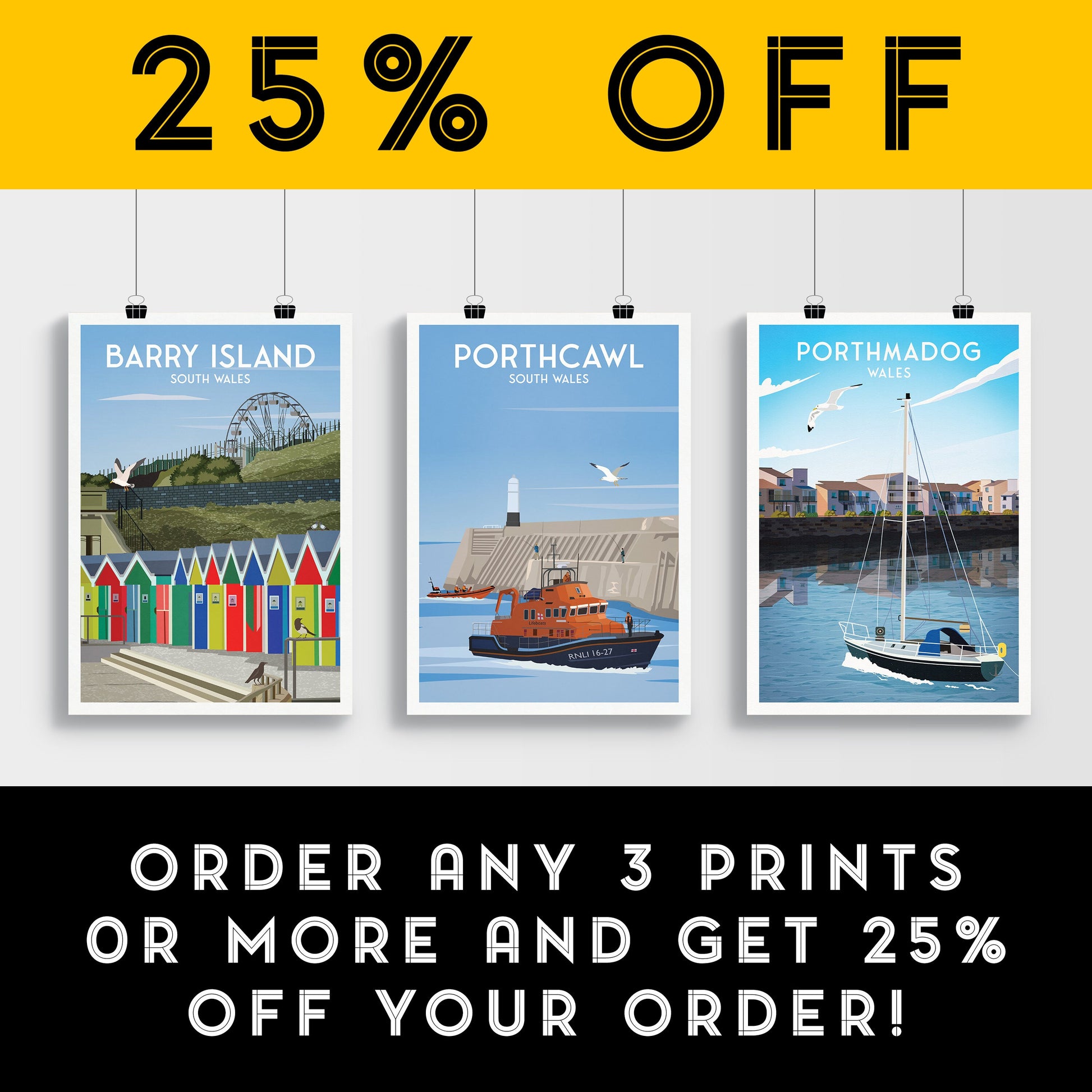 Porthcawl Lighthouse Print - Travel Poster - South Wales - Lifeboat