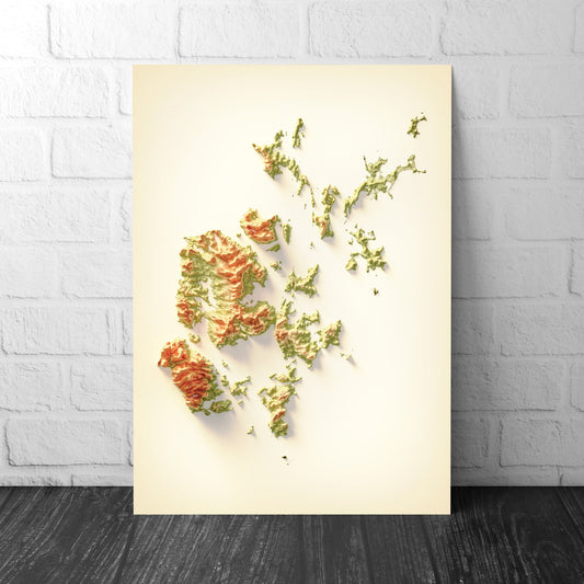 Orkney Art Relief Map - 2D Print - Scotland Geology Poster - 2D Shaded Relief Map